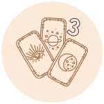 3-card tarot card draw icon on a beige circle. 