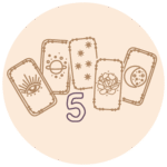 5-card tarot draw icon on beige circle. 
